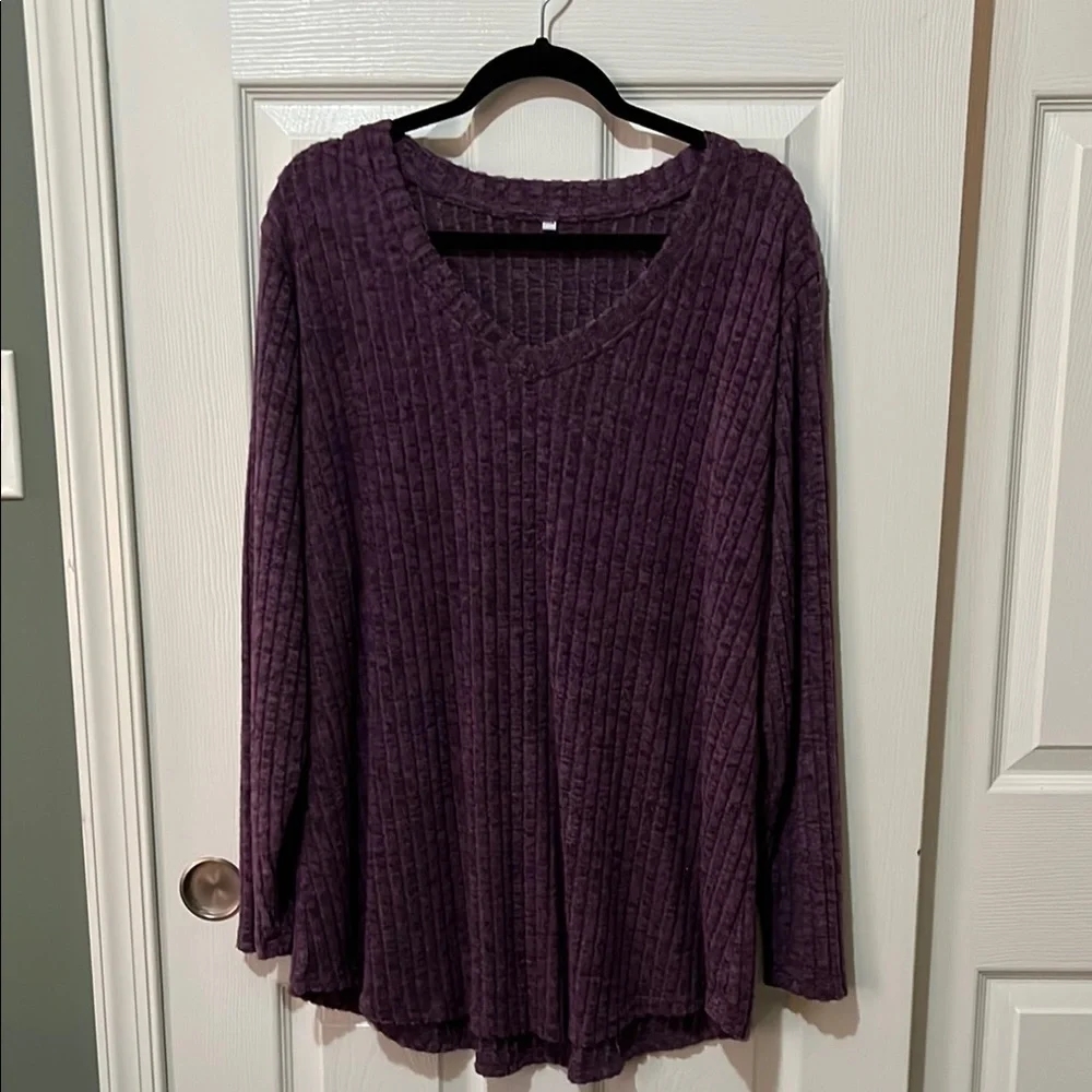 Purple Ribbed V-Neck Sweater - Picture 1 of 2
